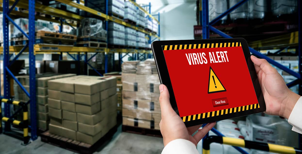 Tablet Display mit Virus Alert Anzeige